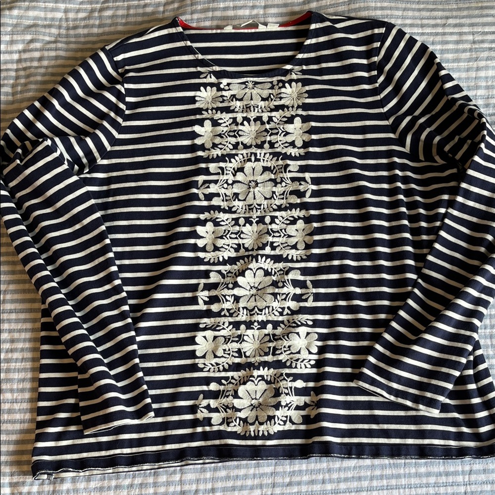 Striped Floral Embroidered Blouse